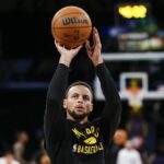 Stephen Curry warming up before a game.